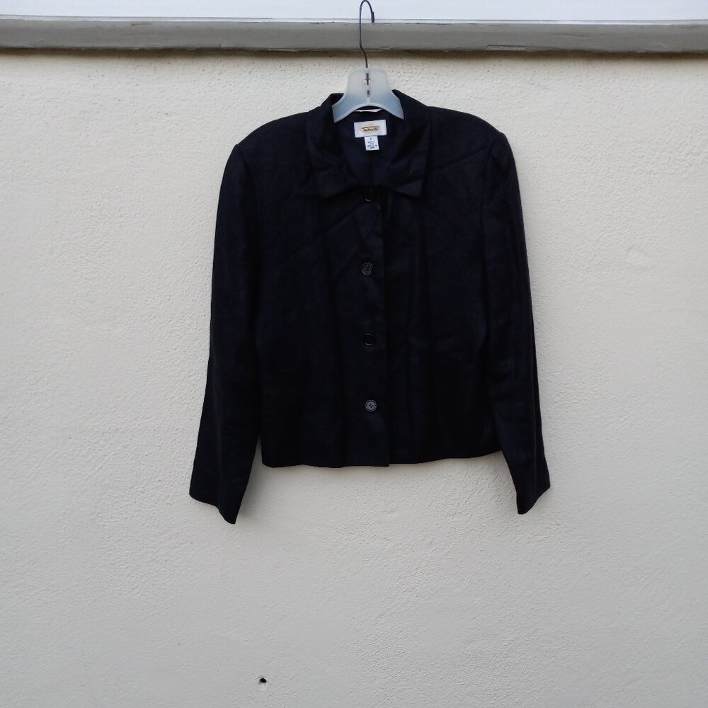 Minimalist Black Irish Linen 90s Style Boxy Jacket 90s Careerwear